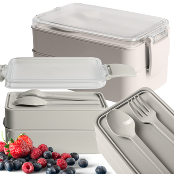 Śniadaniówka lunchbox piętrowy pojemnik śniadanie pracy sztućce szary 1l