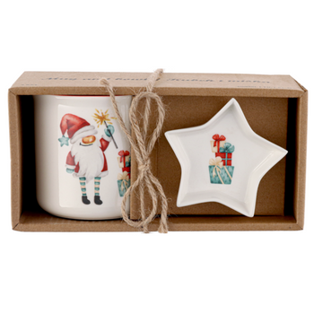 Kubek świąteczny na prezent duży ceramiczny 300 ml zestaw miseczka spodek