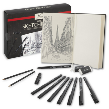 Profesjonalny zestaw do szkicowania rysowania szkicownik ołówki cienkopisy
