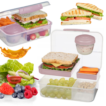 Lunchbox z przegródkami pojemnik śniadaniówka różowa kanapki obiad szkoły