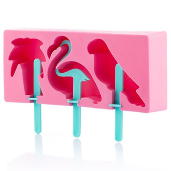 Foremki do lodów na patyku forma silikonowa deser patyczki tropikalne mix kolorów wzór papuga