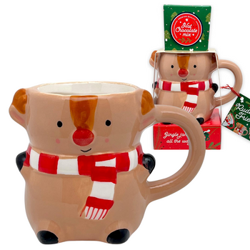 Kubek świąteczny zestaw prezentowy prezent mikołajki renifer z czekoladą