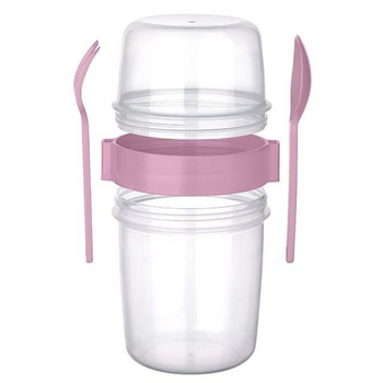 Pojemnik na jogurt musli śniadaniówka lunchbox piętrowy różowy żywność