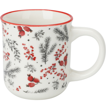 Biały kubek świąteczny ceramiczny kubeczek prezent 400ml leśny naturalny