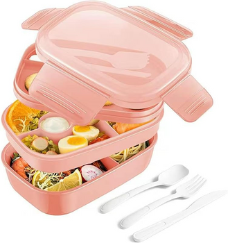 Lunchbox piętrowy z przegródkami Openhome różowy 21.5x14.5x10cm