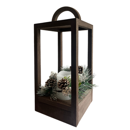 Lampion drewniany świąteczny latarenka ze świecą znicz timer 32cm