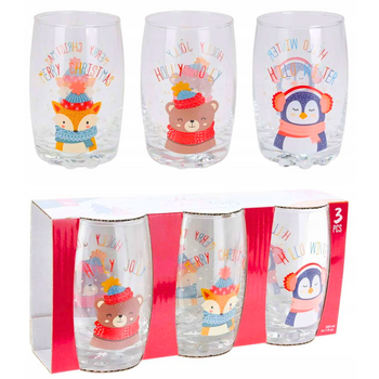 Szklanki świąteczne do napojów 3szt 300ml szklanka świąteczna kolorowa