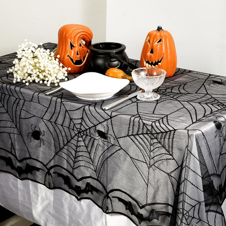 Obrus Halloween halloweenowy sieć pająka dekoracja 132x178 czarny pajęczyna