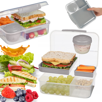 Lunchbox z przegródkami pojemnik śniadaniówka szara kanapki obiad szkoły