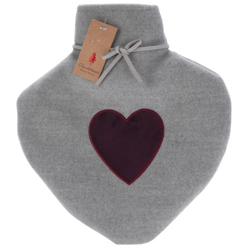 Termofor serce szary 850ml świąteczny prezent w pokrowcu gumowy polarowy