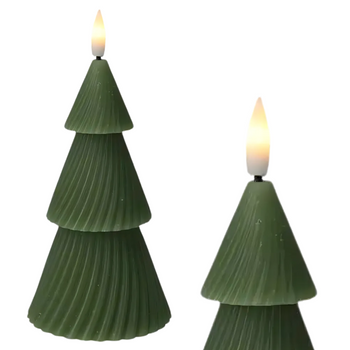 Świeczka choinka zielona świeca świąteczna 11cm ruchomy płomień led woskowa