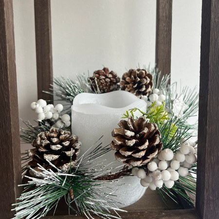 Lampion drewniany świąteczny latarenka ze świecą znicz timer 32cm