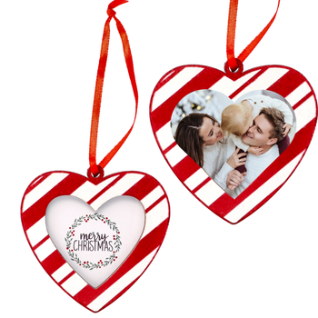 Drewniana ramka na zdjęcie zawieszka na choinkę bombka ze zdjęciem serce