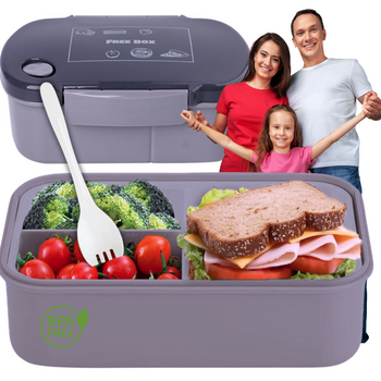 Lunchbox z przegródkami pojemnik śniadaniówka 19x12x7 cm + widelec SZARY Openhome