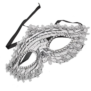 Maska karnawałowa wenecka srebrna elegancka wiązana cekiny na oczy bal