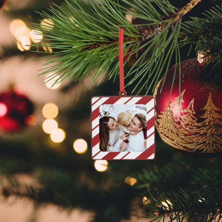 Drewniana ramka na zdjęcie zawieszka na choinkę bombka ze zdjęciem foto