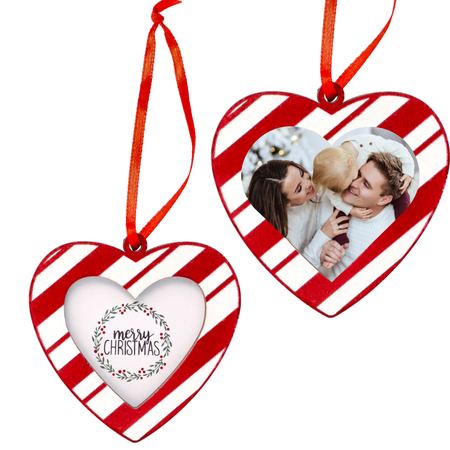 Drewniana ramka na zdjęcie zawieszka na choinkę bombka ze zdjęciem serce