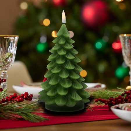 Świeczka choinka zielona świeca świąteczna 17cm ruchomy płomień led woskowa