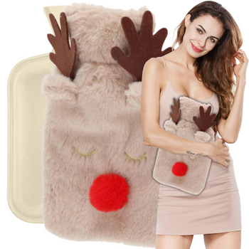 Duży termofor puchaty 850ml świąteczny ogrzewacz na wodę gumowy sweterku