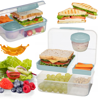 Lunchbox z przegródkami pojemnik śniadaniówka błękitna kanapki obiad szkoły